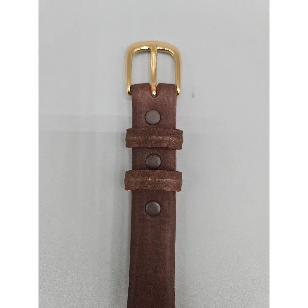 American Bison Leather Belt Mens Womens 40 Brown Smooth Gold Tone Buckle USA